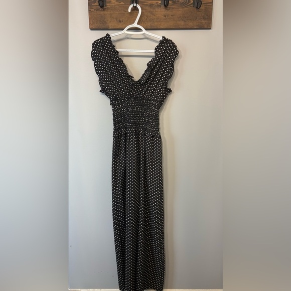 Max Studio Wide Leg Crepe Jumpsuit size XS black with white polka dots - Picture 2 of 7